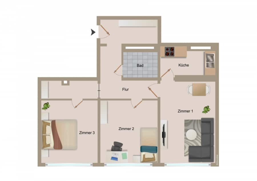 Bezugsfreie 3-Zi-Wohnung mit Einbauküche, nahe Jannowitzbrücke - Grundriss