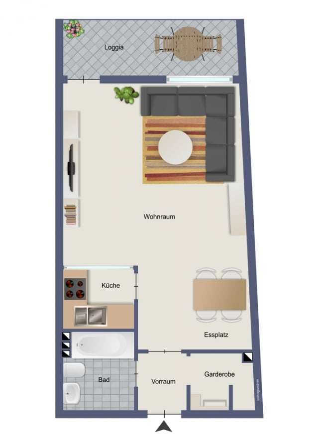 Bright studio with terrace and direct garden access in the heart of Wilmersdorf - floor plan