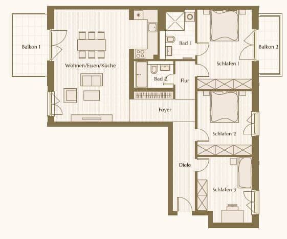 Brand-new 4-room family home with two cosy terraces in Friedrichshain - floor plan
