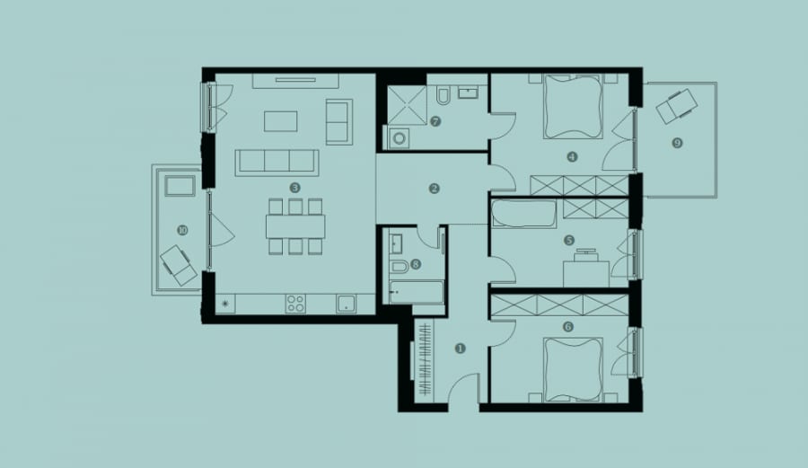Stunning brand-new 3 bedroom apartment with 2 balconies in Friedrichshain - floor plan