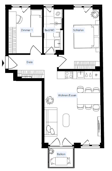 Vacant 3-Room Apartment with Balcony in Upscale Kiez - floor plan