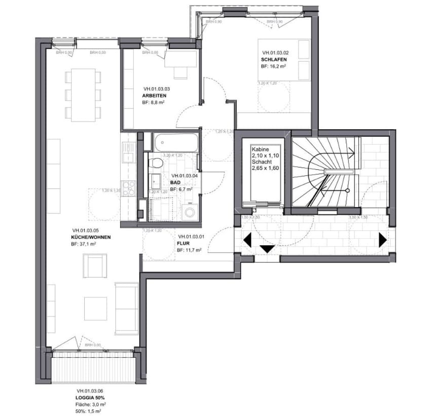 Next to Humannplatz - Prenzlauer Berg! Brand-new 3-room apartment with spacious balcony - Grundriss