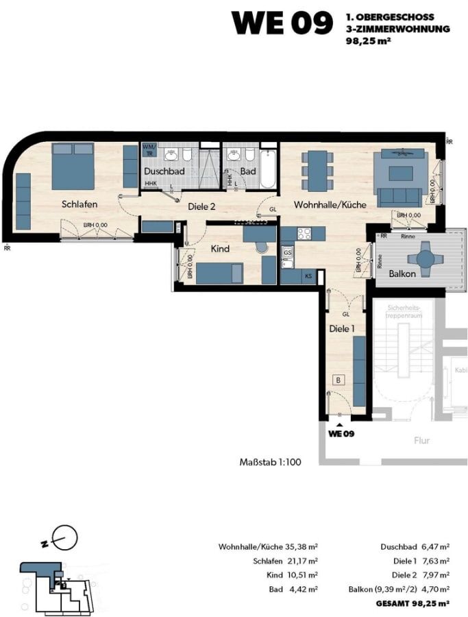 Upscale 3-Room Family Home with Balcony next to Viktoriapark & Gleisdreieck - floor plan