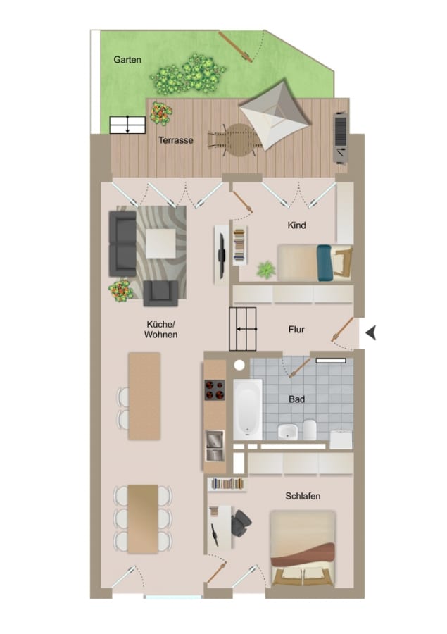 Next to Humannplatz - Prenzlauer Berg! Brand-new 3-room apartment with garden - floor plan