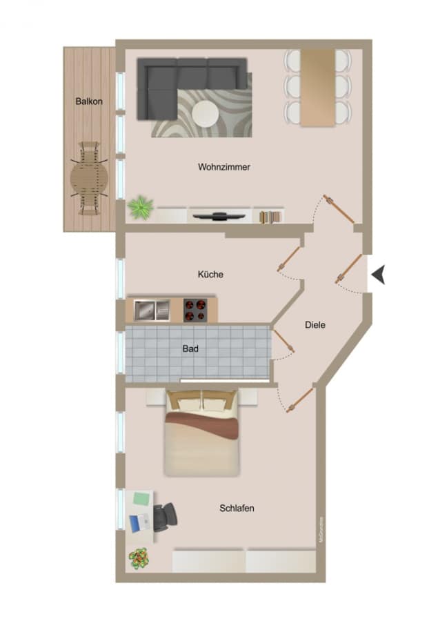 Humannplatz: Rented 2-Room Apartment with Balcony for Investment in Prenzlauer Berg - floor plan