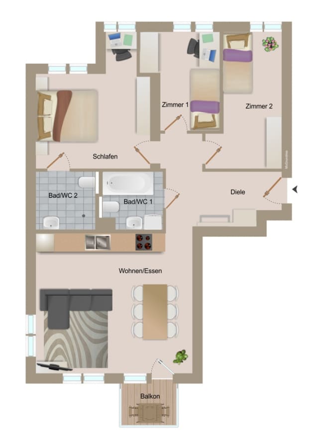 Brand-new 4-room apartment with a balcony in trendy Kreuzkölln - floor plan
