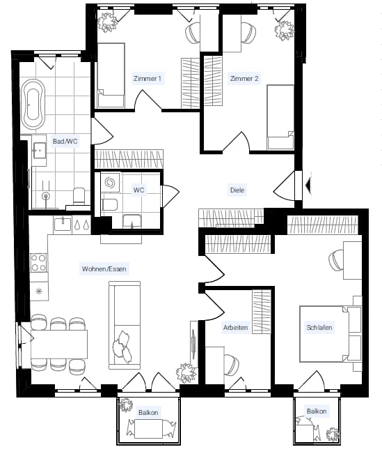 New 5-Room Apartment with Balcony in Prime Berlin – Ideal for Families - floor plan